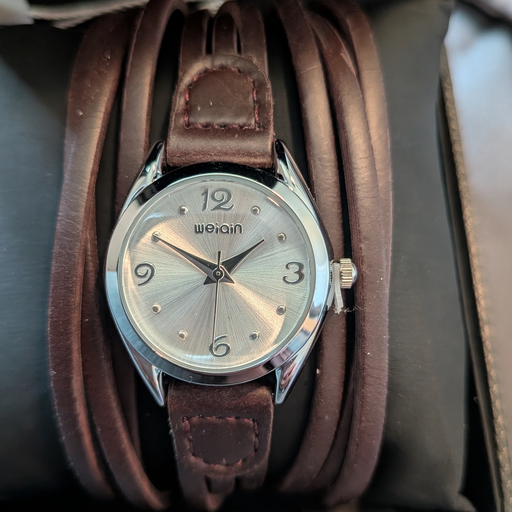 Silver Dial with Brown Leather Strap Women's Watch